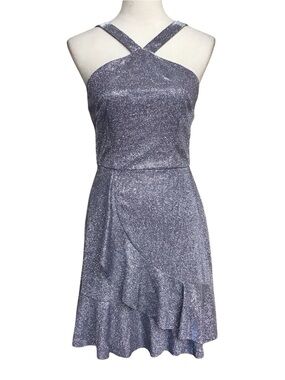 BCX Shimmer Gunmetal Ruffle Halter Party Dress Junior NWT Size 5